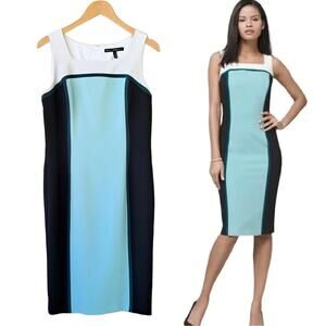 WHITE HOUSE BLACK MARKET Colorblock Sleeveless Sheath Dress Size Aqua Black